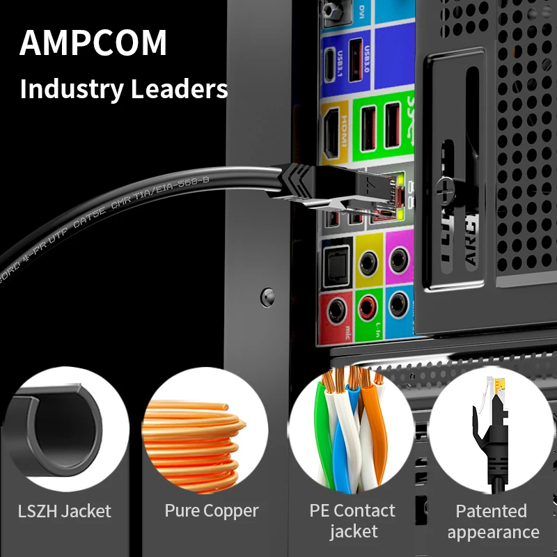 AMPCOM CAT6A Ethernet Cable 10Gbps RJ45 LAN Network Cable, High Speed Gaming UTP Patch 24AWG Strand Wire for Computer, PS5, Xbox