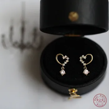 925 Sterling Silver Pavé Zircon Asymmetric Geometric Love Earrings Women Fashion Party Creative Jewelry Accessories