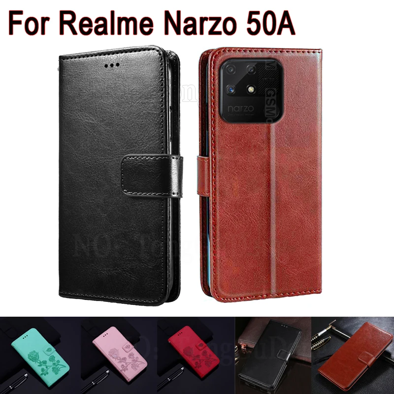 

Narzo50A Leather Hoesje Cover For Realme Narzo 50A Case Phone Protective Shell Book Etui For Realme RMX3430 Flip Wallet Case