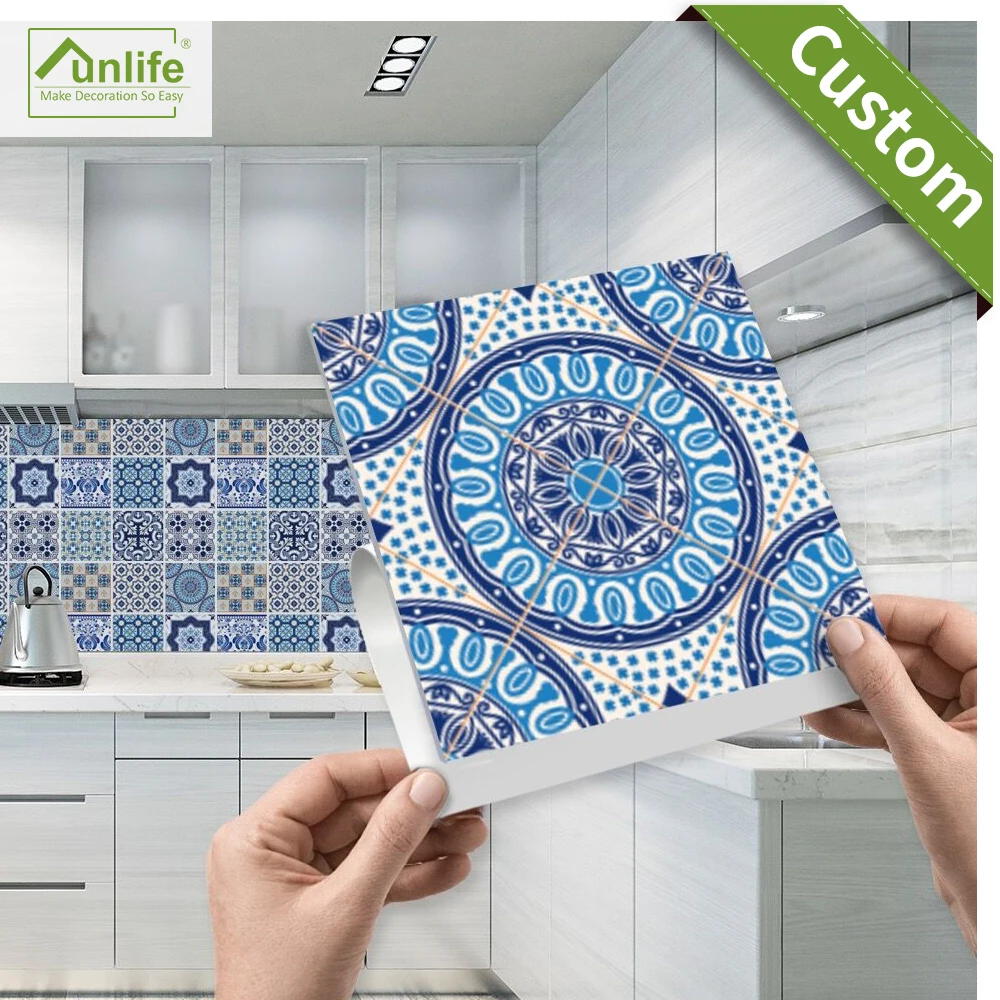 Funlife CUSTOM10/15/20/25/30cm Self Adhesive Blue&White Porcelain Tile