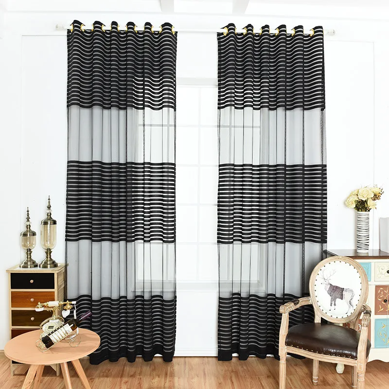 Stripes Black thick tulle curtains for living room bedroom sheer curtain for window treatment home decoration