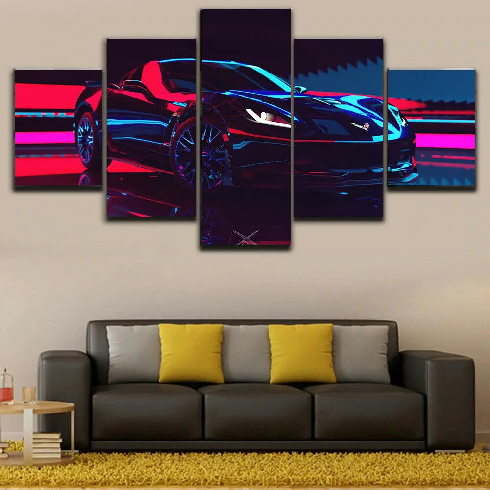 

No Framed Canvas 5Pcs Corvette Super Car Cuadros Wall Art Posters Pictures Home Decor Accessories For Living Room Paintings