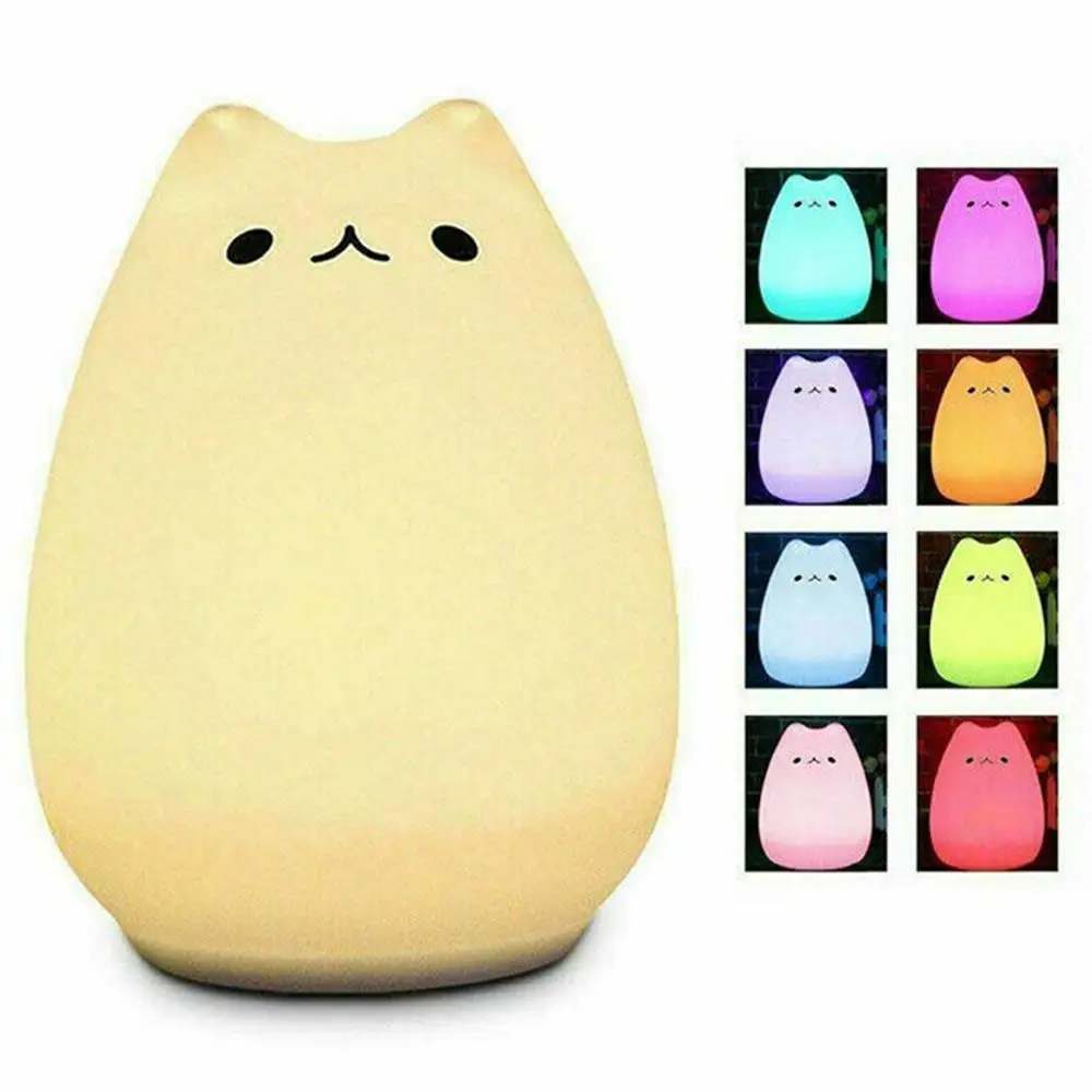 

Silicone Touch Sensor LED Night Light For Children Baby Kids 7 Colors Cartoon Cat Atmosphere LED Night Lamp Creative Gift