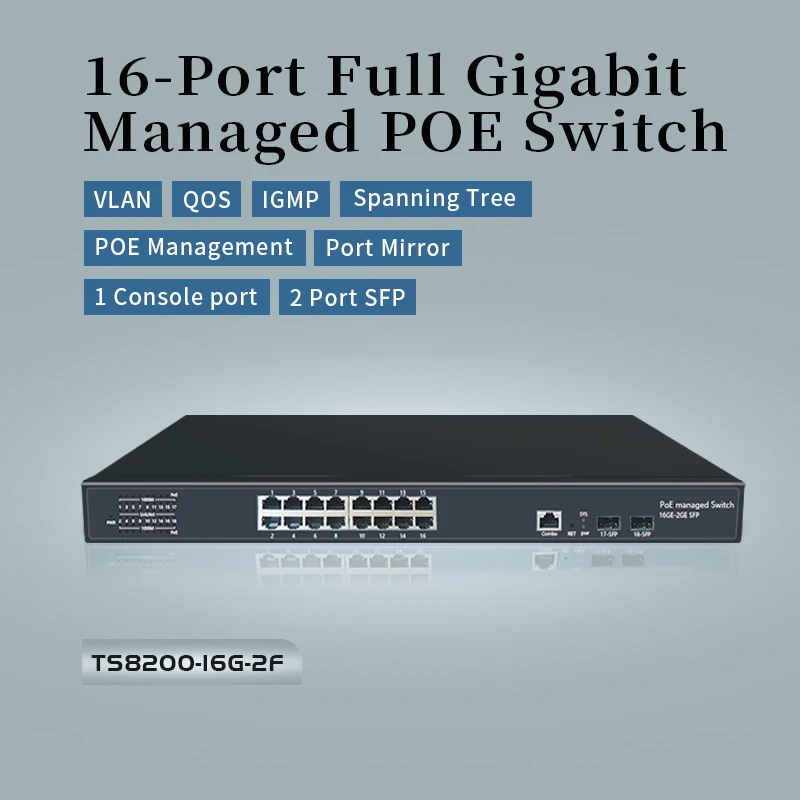 16 гигабитных портов управляемый коммутатор POE с 2 гигабитными слотами SFP poe IGMP