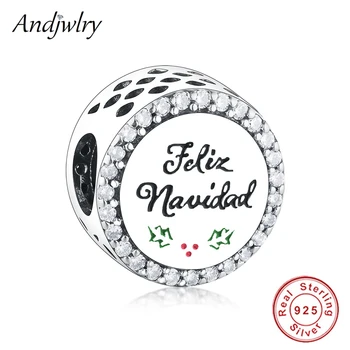 

Fit Original Pandora Charms Bracelets 925 Sterling Silver Feliz Navidad Dangle Charm beads DIY Jewelry Christmas Berloque