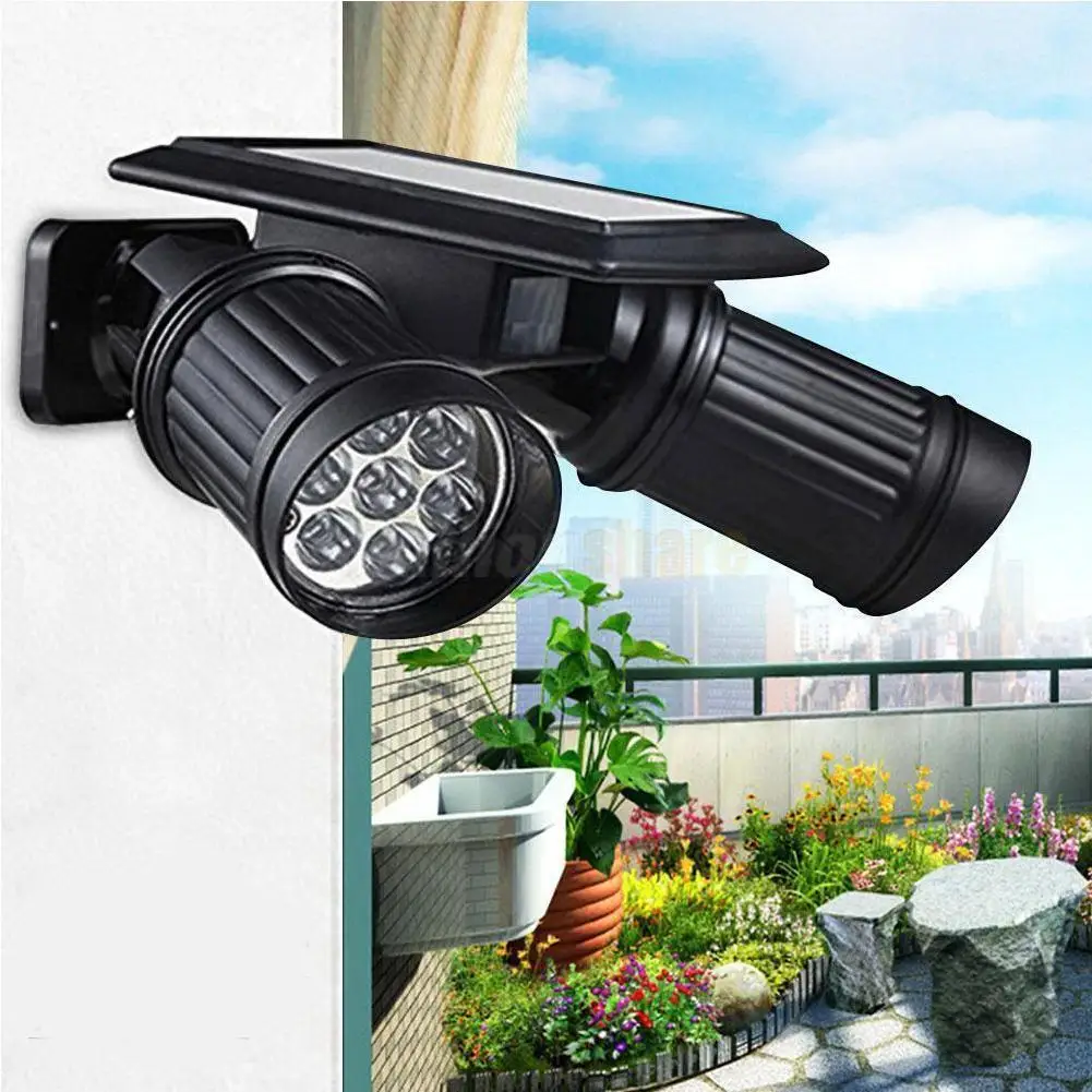 14LED PIR Motion Sensor Spotlight Dual Head Solar Powered Yard Lights Lamp |