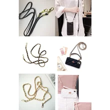 Черный кожаный ремешок через плечо с длинной цепочкой для мобильного телефона чехол, металлическая цепочка из искусственной кожи