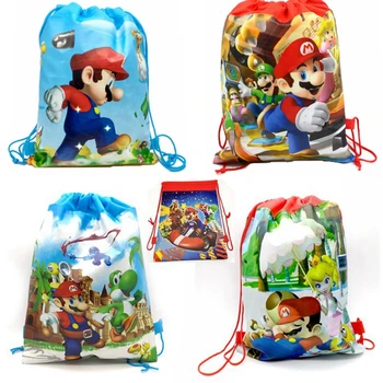 

12pcs Mario Cartoon Theme Drawstring Bags Boys Favor Back Bags Game Theme Birthday Baby Shower Party Gifts Supplies