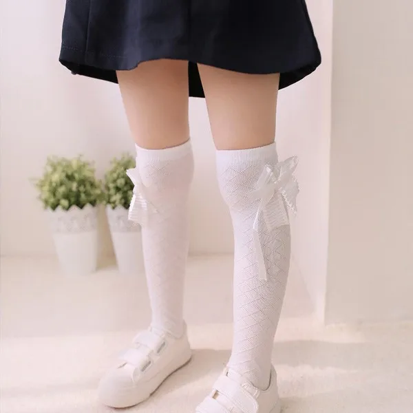 Kids Girls Cotton Stockings Tights School High Knee Bow Leg Warmer 1-7 Y