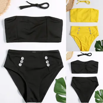 

Women's Bikini Solid Set Swimsuit Filled Bra Swimwear Beachwear bikinis 2019 mujer biquinis feminino monokini bather mayo