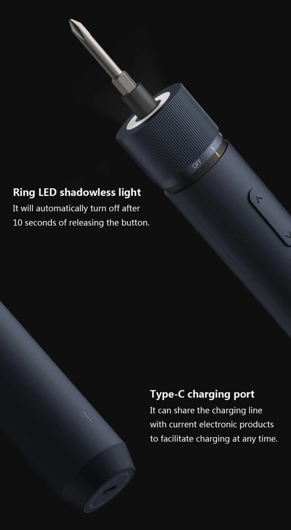 HOTO 1500mAh Straight Handle Electric Screwdriver With 12 Bits 3 Speed Torque Rechargeable Daily Screwdriver Kit Portable (7)