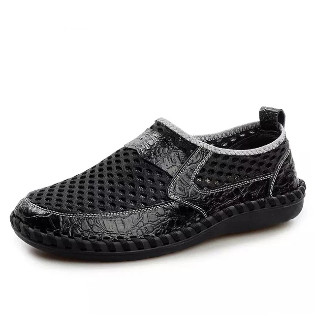 Летняя мужская повседневная обувь модные сандалии Мужская дышащая обувь Zapatos De Hombre Sandalias Hombre размера плюс 46 47 - Цвет: Черный