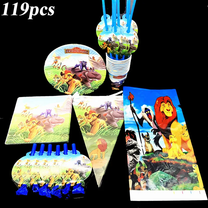 

119pcs/lot Lion King disposable tableware Lion King plates cups napkins tablecloths Lion King birthday party decorations