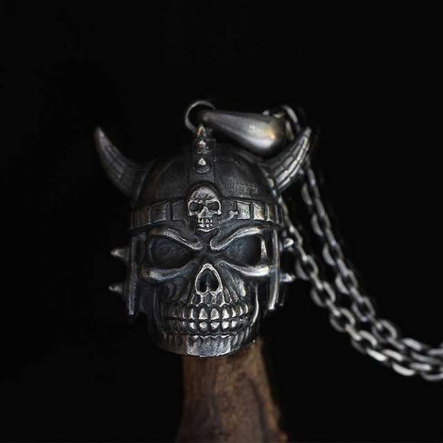STAINLESS STEEL NORSE VIKING SKULL NECKLACE