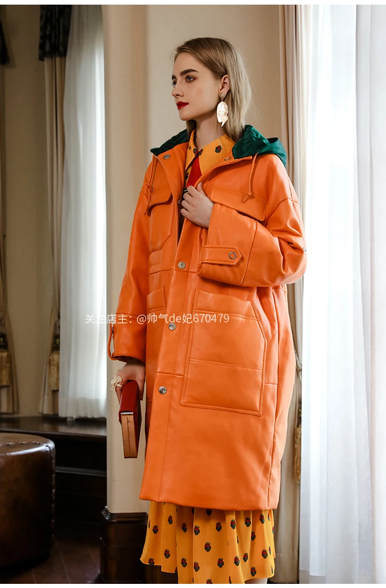 Женская куртка из натуральной кожи, овчина, зимнее пальто, длинный пуховик на белом утином пуху, Роскошные пальто и куртки для женщин, TBM19N-8122, YY1738