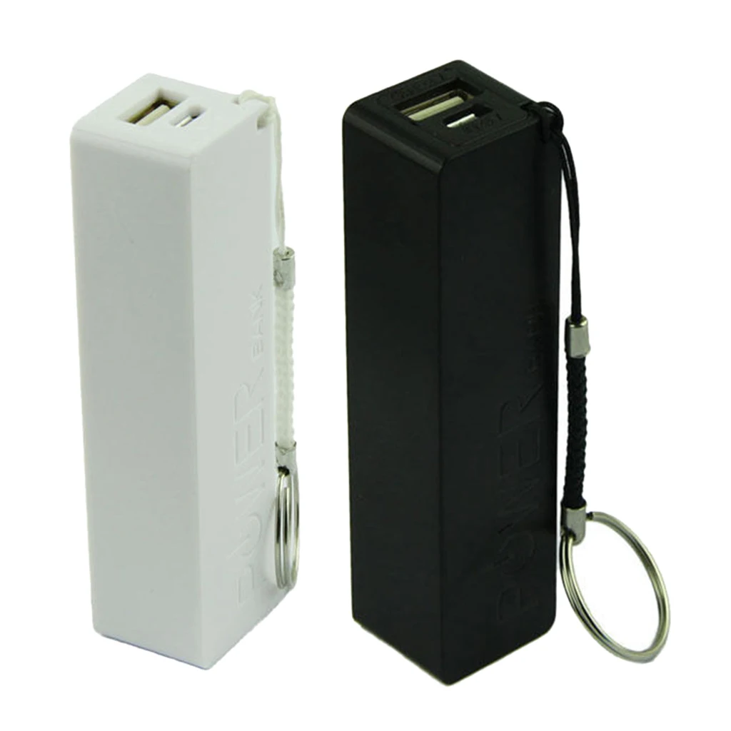 2 Pieces Power Bank Case USB 18650 Battery Charger With Key Chain For Phone MP3  White and Black