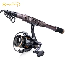 Sougayilang комплект портативный 2,4-м сверхлегкий Карбо телескопическая удочка и 12+ 1bb Высокая Скорость 5,2: 1 Передаточное отношение Рыболовная катушка
