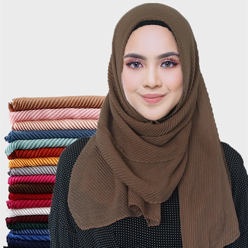 Новинка женские плиссированные хлопковые хиджабы шарф гладкая ОБЖИМНАЯ шаль со