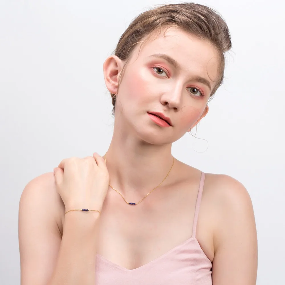 Effie Queen 925 Sterling Silver Jewelry Set Women Necklaces Beads Bracelets Natural Stone Gold Color Jewelry Bracelet DSS32