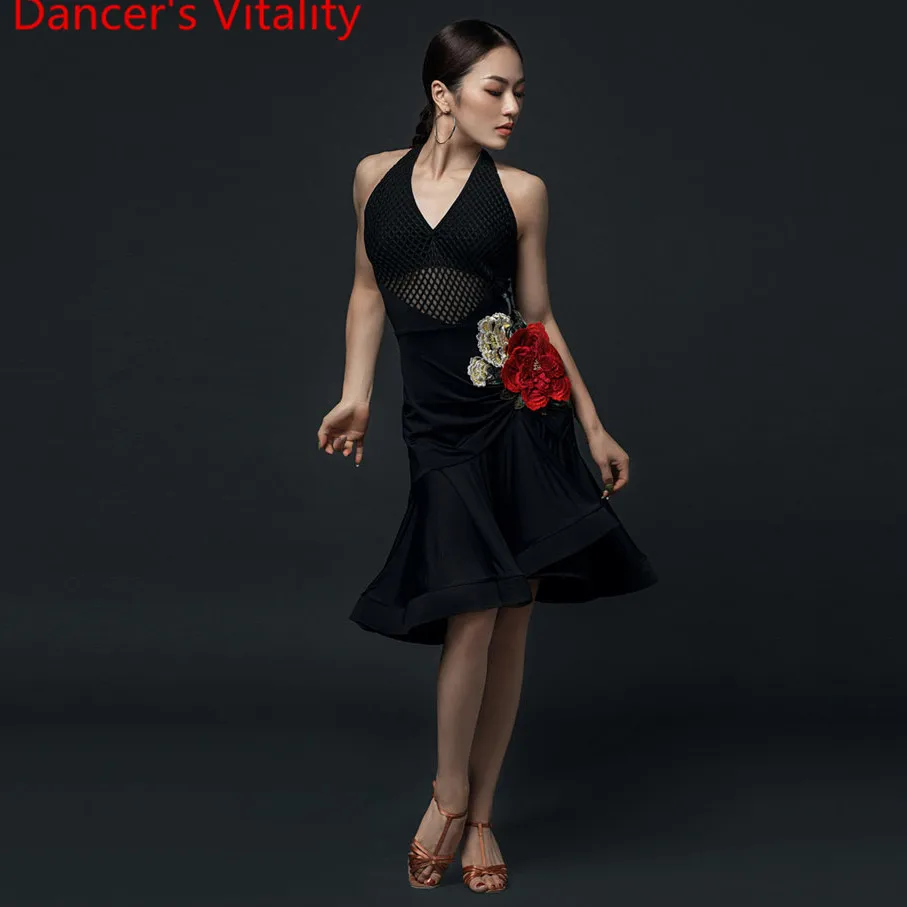 

Latin Dance Performance Clothes Women Adults Embroidered Fishbone Hem Dress Professional Rumba Samba Tango Dancing Stage Wear