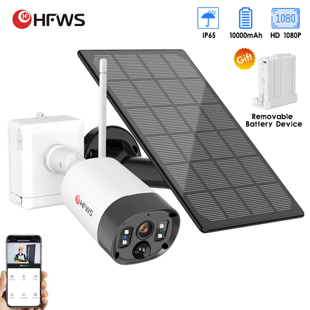 HFWVISION-cámara Solar inalámbrica con batería Wifi para exteriores, videocámara de videovigilancia 1080P con Wifi