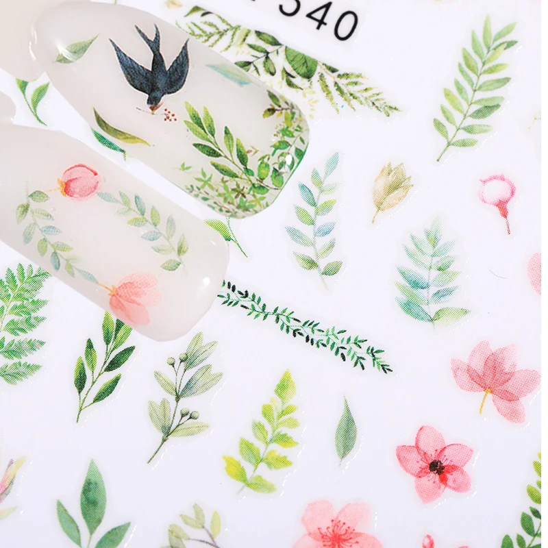 

1 Pc Nature Flower Leaves Spring 3D Nail Sticker Nail Art Transfer Stickers Nail Decorations DIY Bird Flowers Nail Stickers