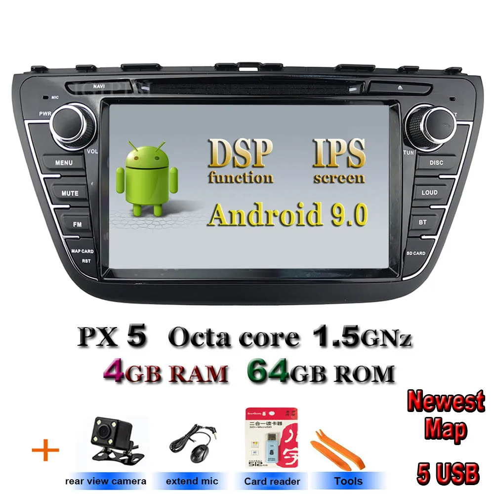 Android 9,0 Suzuki SX4 S Крест автомобильный dvd плеер Автомобильный RDS стерео gps навигации Аудио Видео 5USB DSP ips - Цвет: PX5 Rear cam