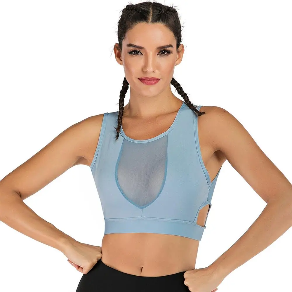 blue Короткий Модный Топ для женщин, сетчатый спортивный жилет, майка, топы для бега, фитнеса, бюстгальтер Yogaa, майка, женский топ, обрезанный, TT0 - Цвет: blue