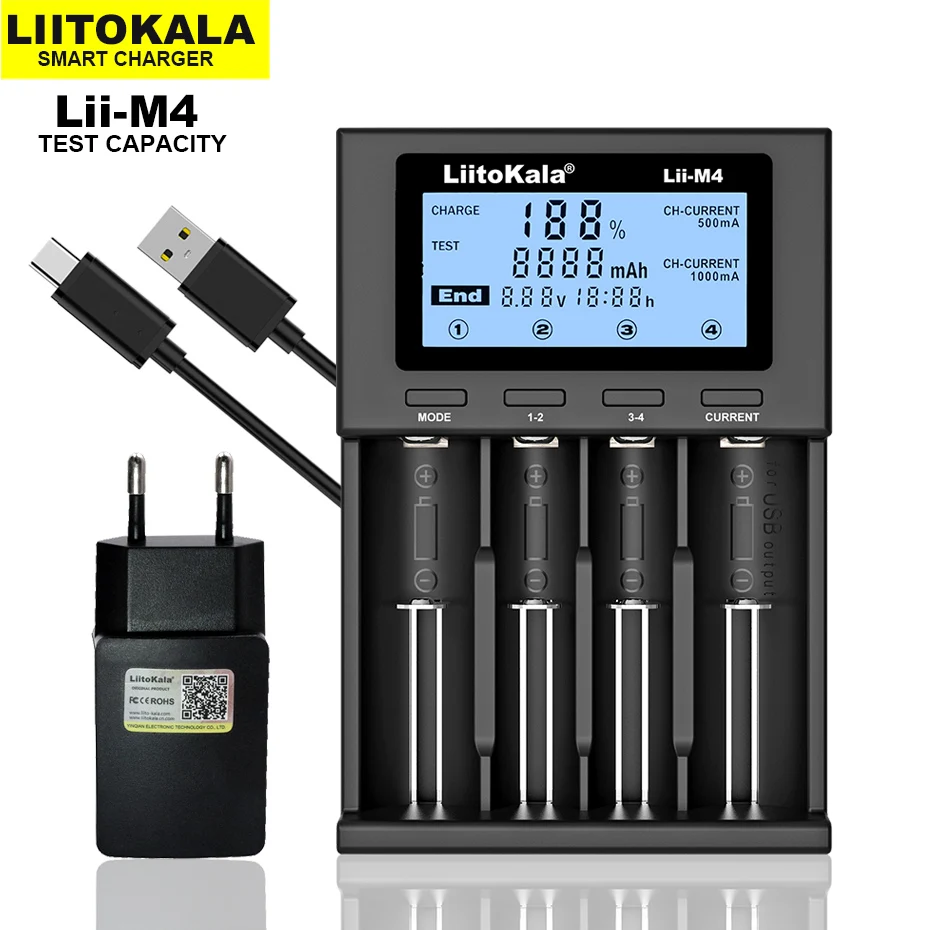 LiitoKala Lii-M4 18650 battery charger LCD display universal smart charger test capacity 26650 21700 18500 AA AAA etc 4slot
