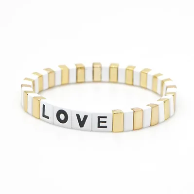 Letter LOVE Bohemia Ins Handmade Charm Enamel Rainbow Tile Bracelet Women Colorful Painted Metal Bracelets Wholesale Jewelry - Metal Color: HDB047-14
