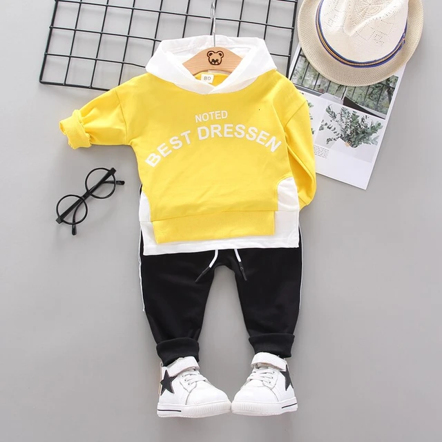 Spring Autumn Children Cotton Clothing Suit Baby Boys Girls Clothes Kids Sport Hoodies Pants 2Pcs/Sets Fahion Toddler Tracksuits XH zimu F Yellow