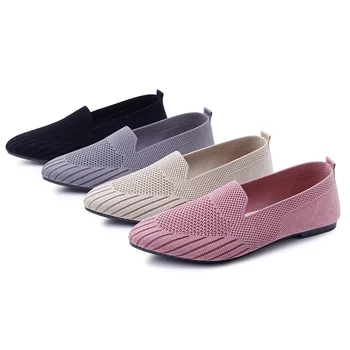

Summer Fashion Women Flats Pointed Toe Comfort Wedding Ballerinas Ladies Workes Shoes Female Flat Footwear Knit Sandals Slip-on