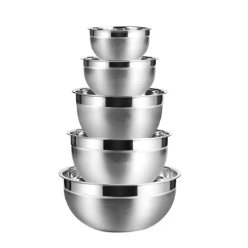 

5Pcs Stainless Steel Bowls Set Mixing Bowl Kitchen Cooking Salad Bowl Food Storage Container (1.5L/2.0L/2.5L/3L/4L)