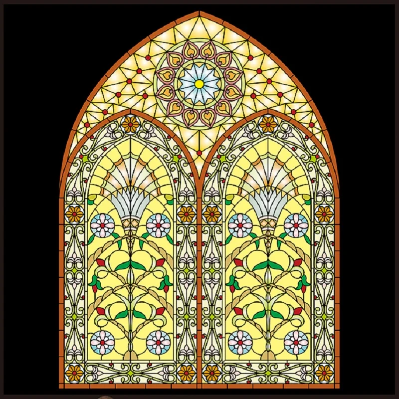Electrostatic Customized Size Window Film Static Cling No Glue Reusable Frosted Church Stained Window Style Decor 50cmx100cm