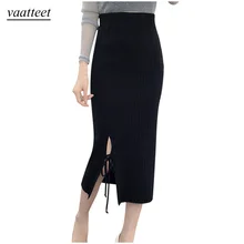 Vaatteet mujeres Новые Популярные Модные женские повседневные однотонные длинные юбки с высокой талией на осень и зиму на шнуровке tobillo vestidos