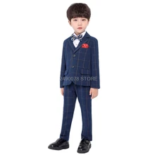 Свадебный костюм-смокинг с цветочным узором для мальчиков; детский деловой Блейзер; пиджак; жилет; брюки; галстук; 4 предмета; вечерние комплекты одежды для джентльменов