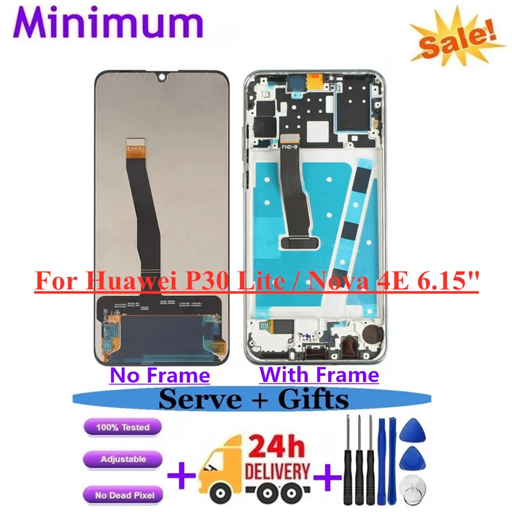 For Huawei P30 Lite 6.15" LCD Display Touch Screen Digitizer Assembly With Frame Replacement For Nova 4E MAR-LX1 MAR-LX2 LCDs