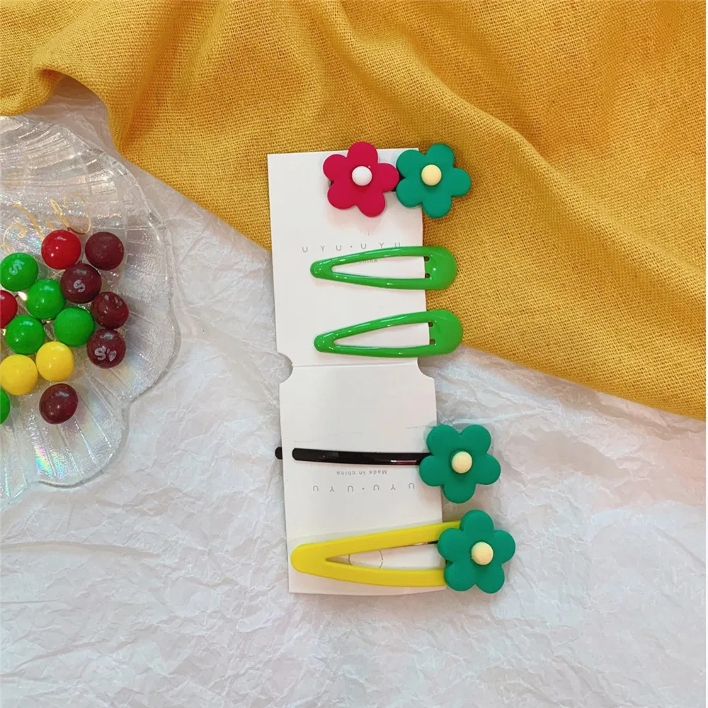 2/5/10 Pcs/Set Cute Cartoon Hair Clips avocado green flower hairpin hair ring set girl Barrettes Headband Kids Hair Accessories - Цвет: 16