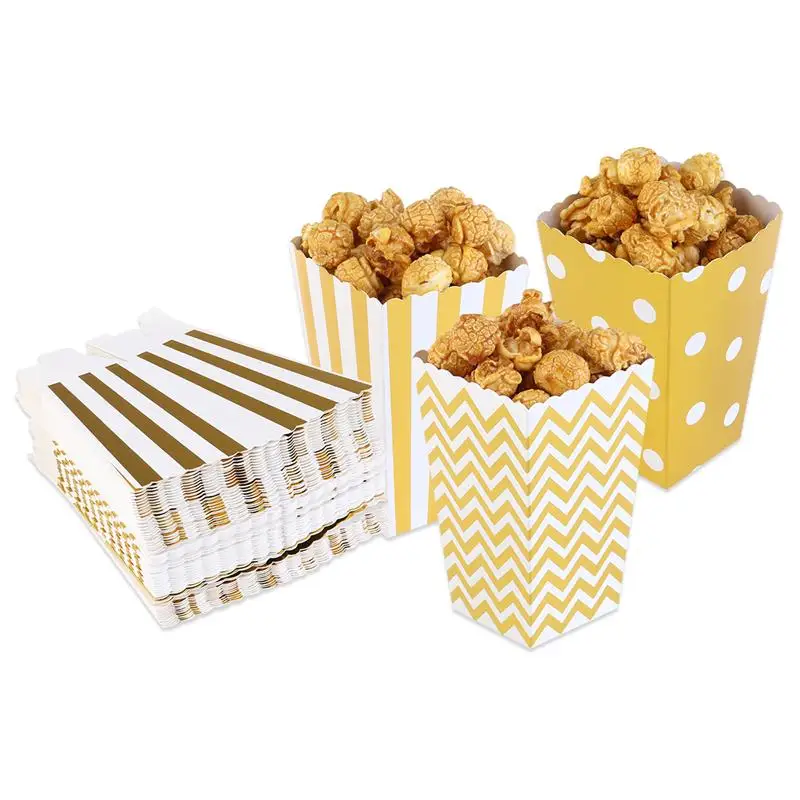 A Set of 50pcs Popcorn Boxes Yellow Design Trio Miniature Scalloped Cardboard Party Candy Container Treat Cartons