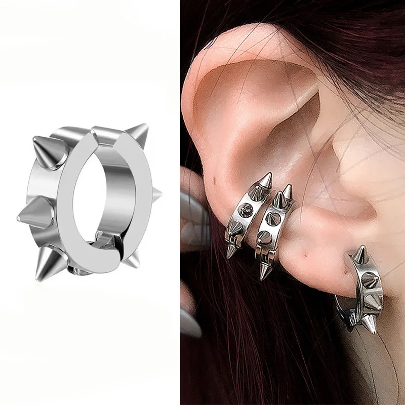 Boucles d'Oreilles Punk en Acier Inoxydable pour Homme et Femme, réinitialisation d'Oreille Indolore, Street Pop, Faux Piercing, Cadeau Bijoux, 1 Pièce