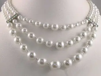 

3 Rows White Shell Pearl Party Event Necklace