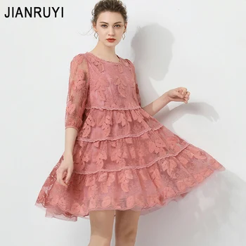 

2020 spring and summer new loose large size women's lace skirt a word skirt hollow embroidery fat sister dress women