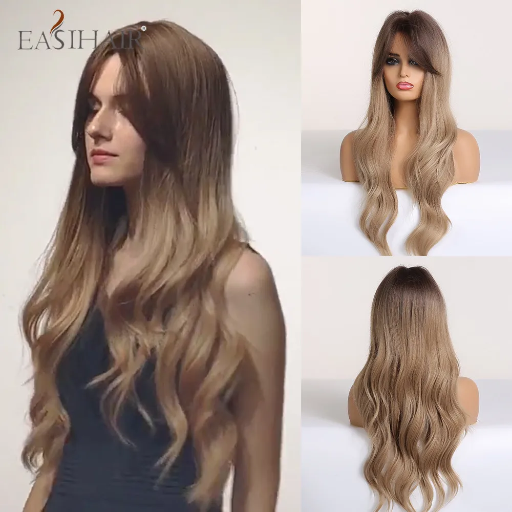 EASIHAIR длинные каштановые натуральные синтетические парики для женщин афро