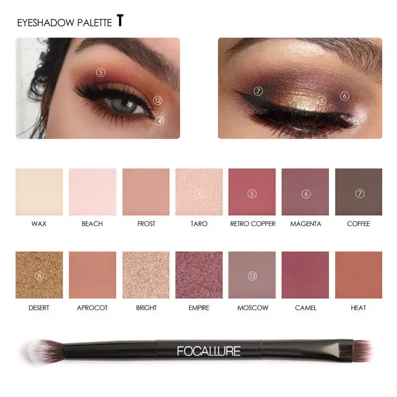 Тени для глаз focallure Pallete 14 цветов телесный Сияющий Макияж Блеск пигментные тени для смоки айс палитра Водонепроницаемая косметика - Цвет: 11125A-T