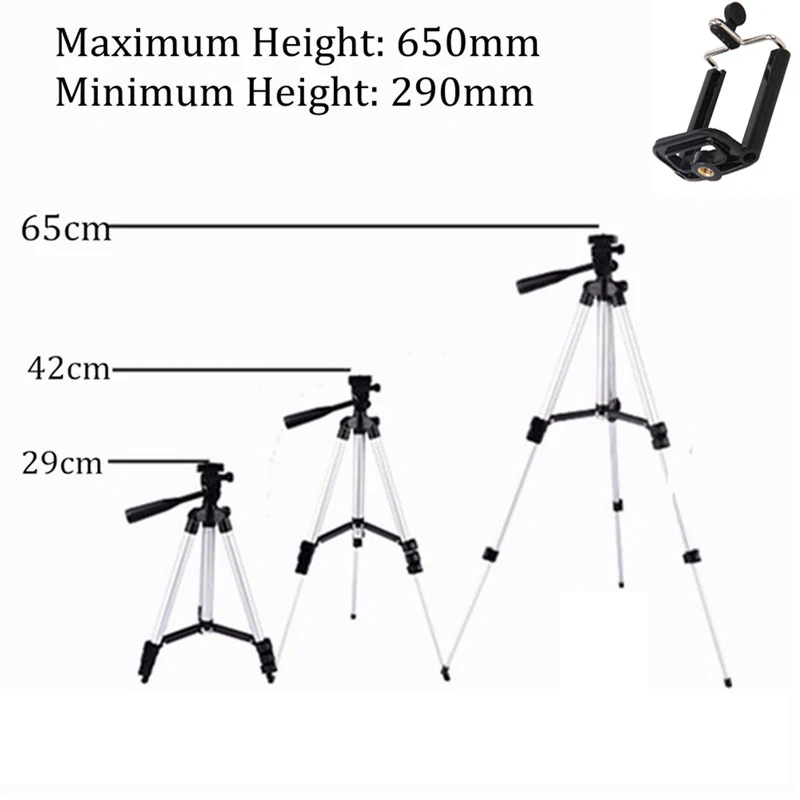 65cm Выдвижная Подставка-Трипод для мобильного смартфона, цифровой камеры, крепление-держатель, набор клипов для Nikon, для Canon, для iPhone 6, 6 S, 7, 110 см/65 см - Цвет: 65cm