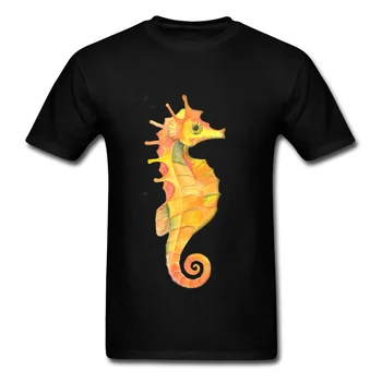 

Cartoon Yellow Seahorse T-shirt Men Funny Short Sleeve Tee Shirts 100% Cotton Customized Group Tops Plus Size