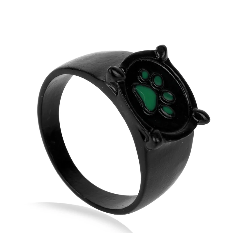 Аниме черные кольца в виде кошки сказки Божья коровка Кот Нуар мультфильм зеленое эмалированное кольцо с принтом лапы ювелирные изделия Свадебные кольца для мужчин и женщин