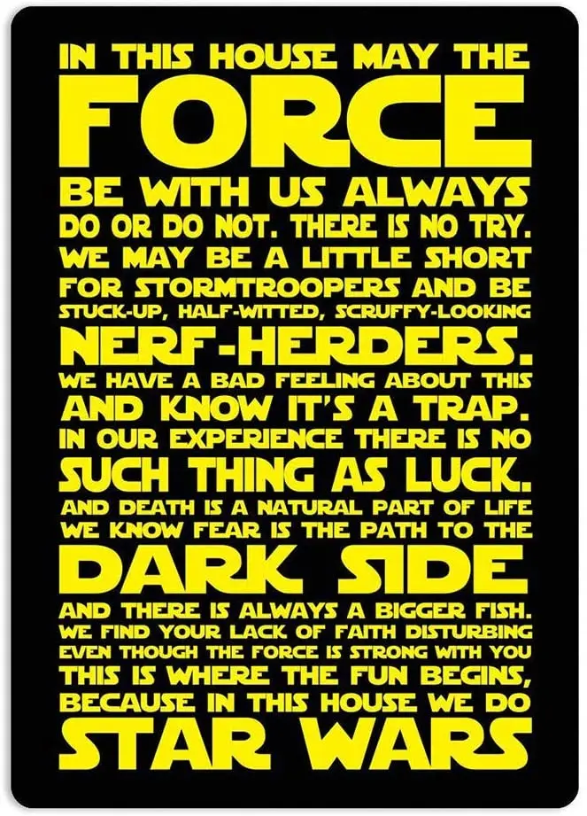 

Boloi in This House We Do Starwar Yellow Metal Plaque Tin Wall Sign Retro Iron Painting Warning Wall Poster for Cafe Pub