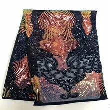 זהב רצף תחרה בד פאייטים אגם כחול צרפתית שרוכי בדים באיכות גבוהה טול צרפתית תחרה ניגרית Applique שמלה(China)