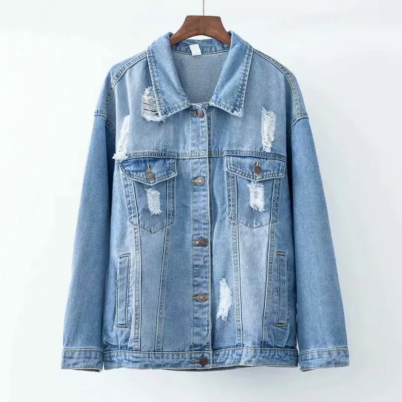 

2020 New Solid Turn-down Collar Jean Jacket for Women Loose Casual Blue Fashionable Women Coats Female outwear Denim Feminine
